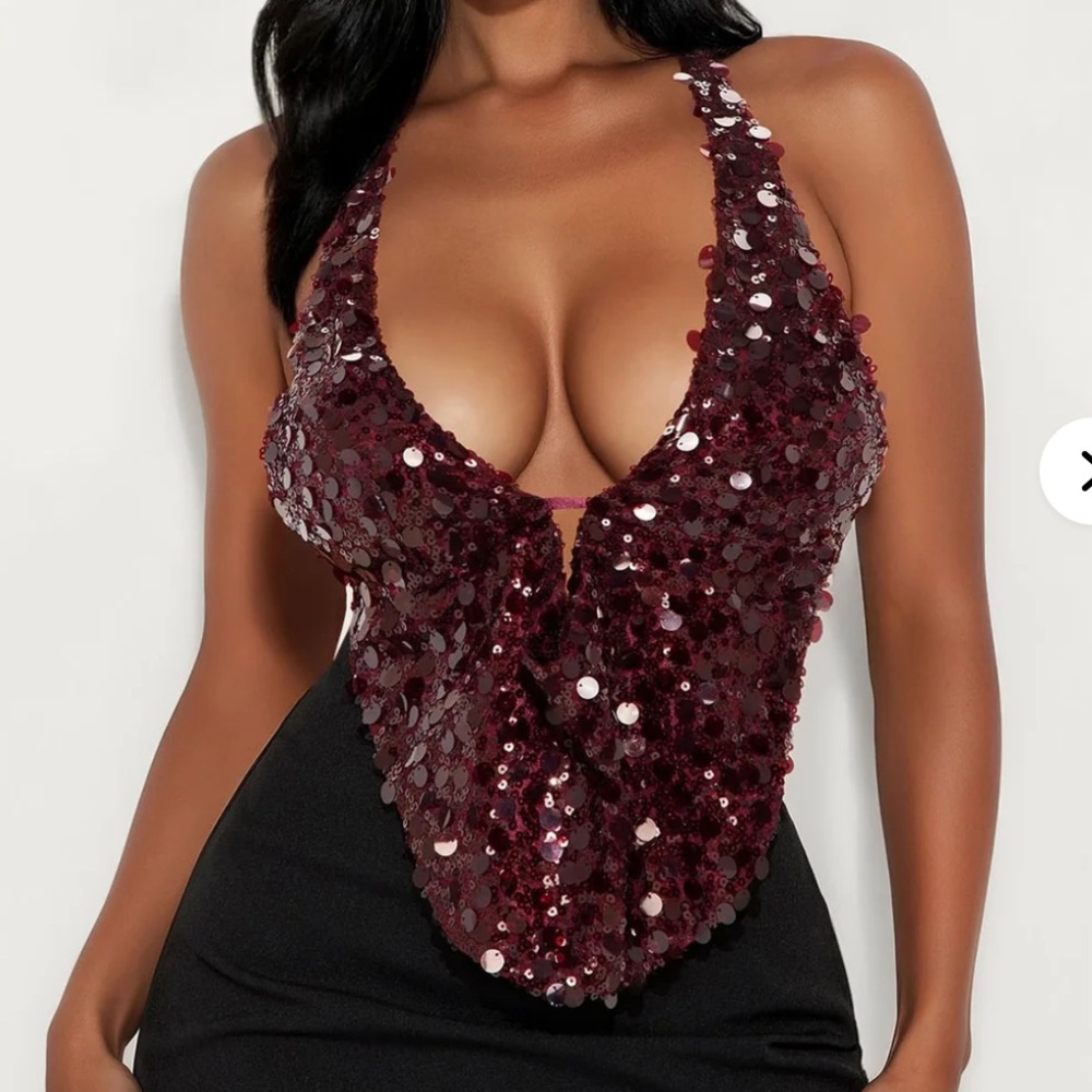 Fashion Nova Burgundy Sequin Camisole